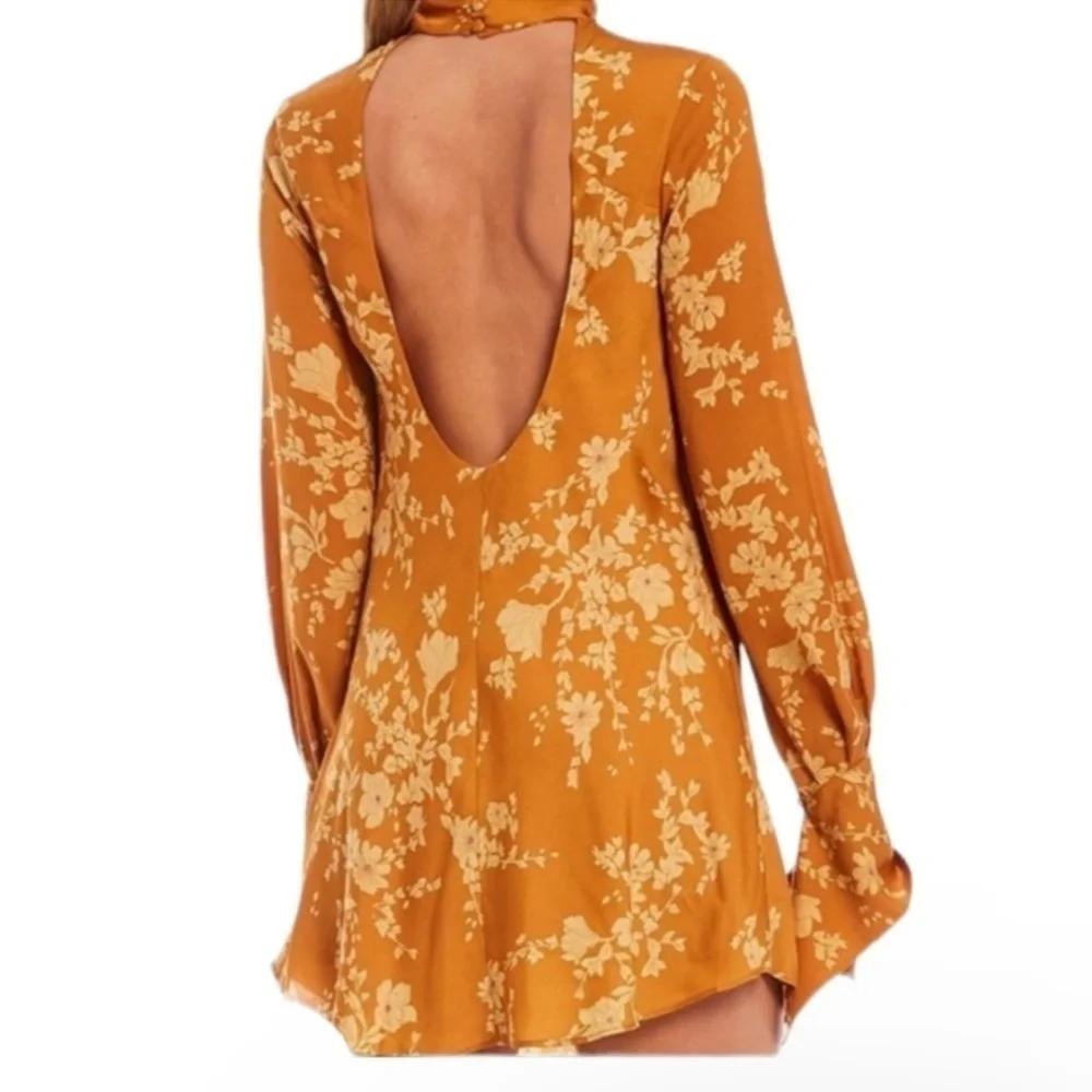 Free Prople Aries Satin Floral Mini Dress Open Back Flowy Sleeves Size S Women’s